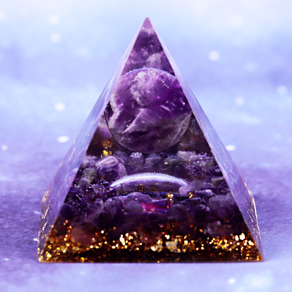 Glow In The Dark Lucid Dreaming Planet Orgone Pyramid  Amethyst Sphere Healing Orgonite  Energy Generator Pyramid.