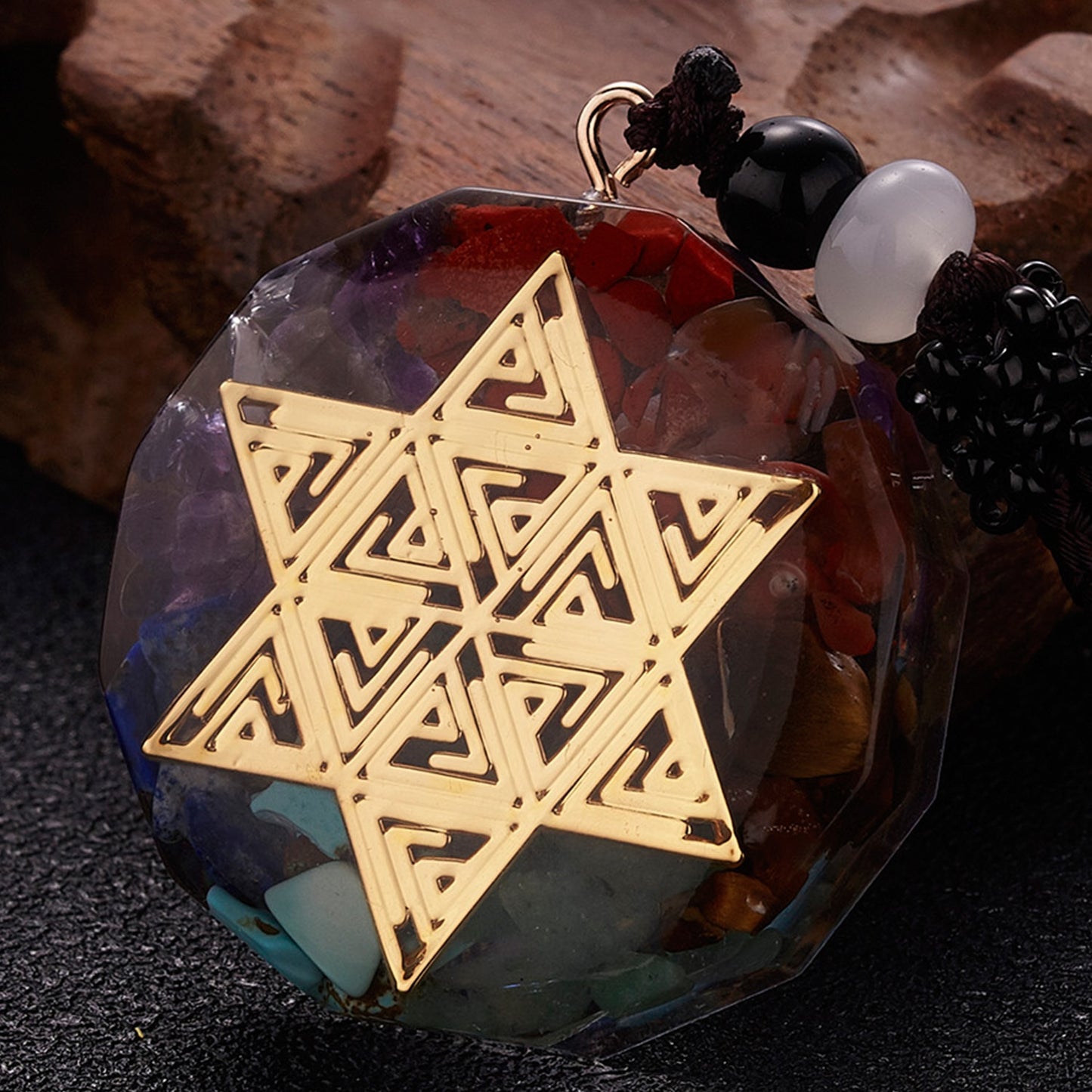 Geometric Pattern Chakras Orgonite Natural Stone Pendant Rope Chain Healing Energy Necklace For Women Men Meditation Jewelry