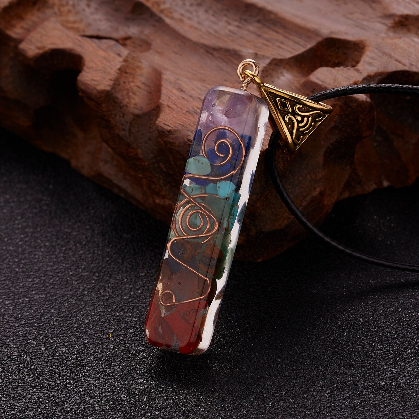 Geometric Pattern Chakras Orgonite Natural Stone Pendant Rope Chain Healing Energy Necklace For Women Men Meditation Jewelry