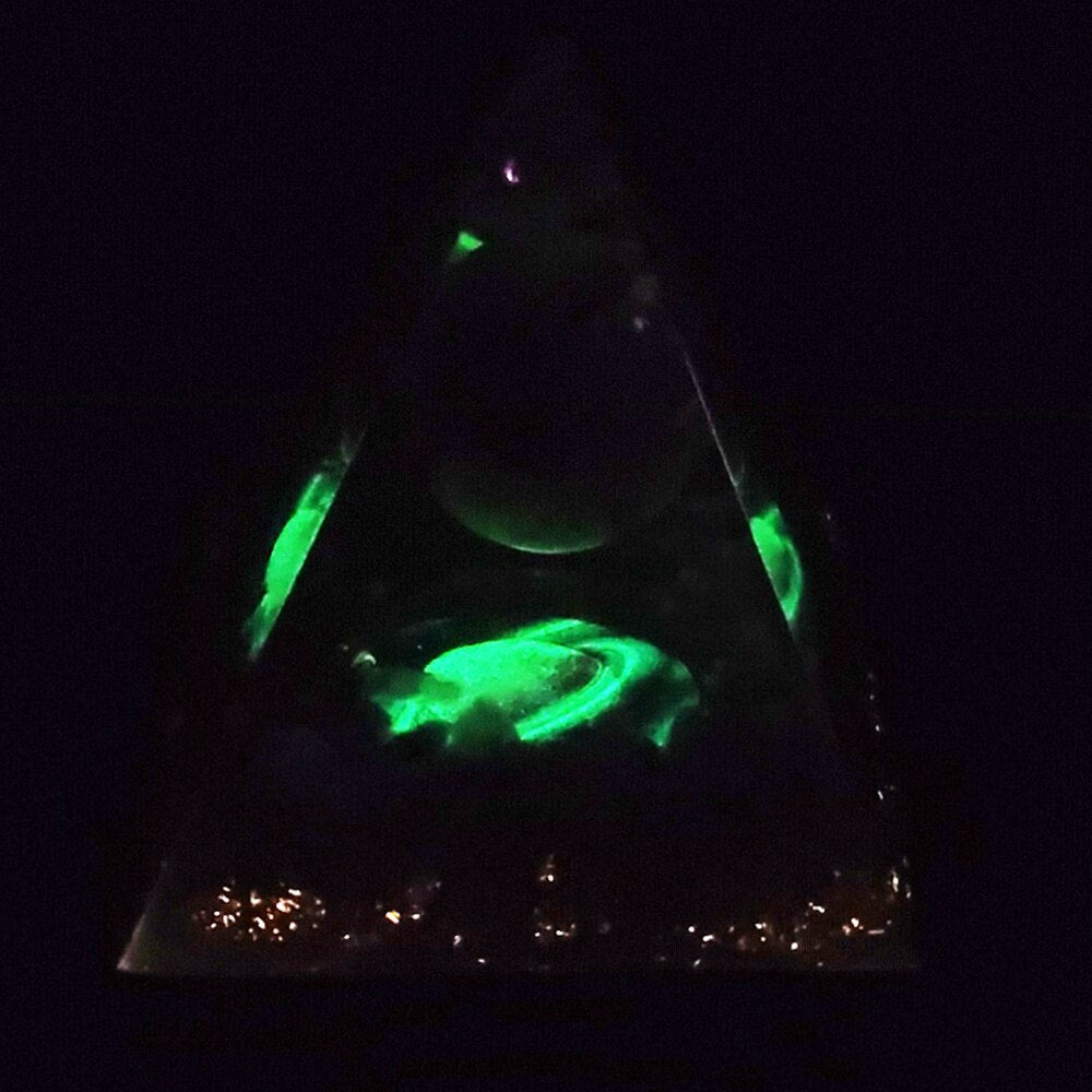 Glow In The Dark Lucid Dreaming Planet Orgone Pyramid  Amethyst Sphere Healing Orgonite  Energy Generator Pyramid.