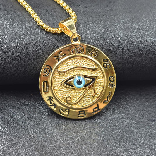 Ancient Kemetic Gold Egyptian Eye of Horus Necklace