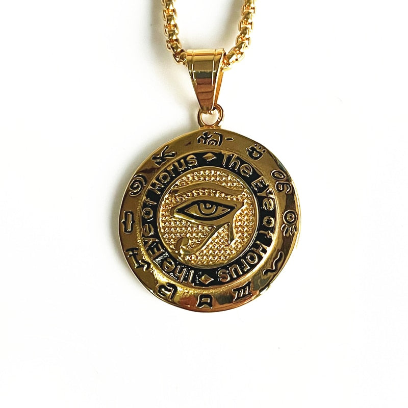 Ancient Kemetic Gold Egyptian Eye of Horus Necklace