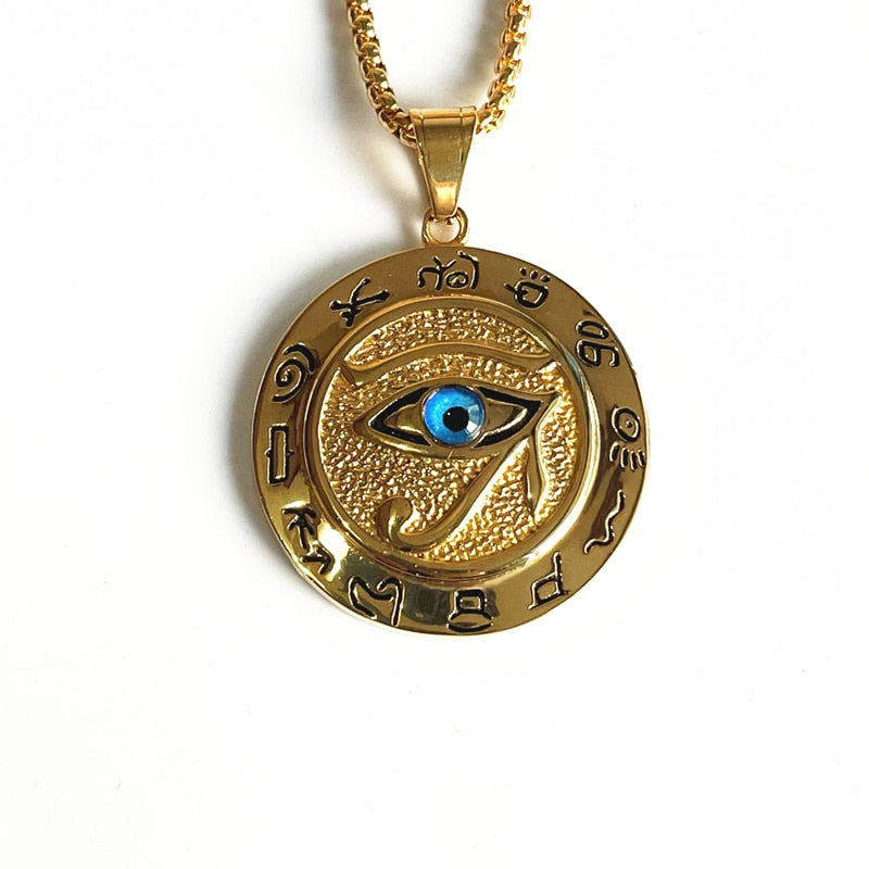 Ancient Kemetic Gold Egyptian Eye of Horus Necklace