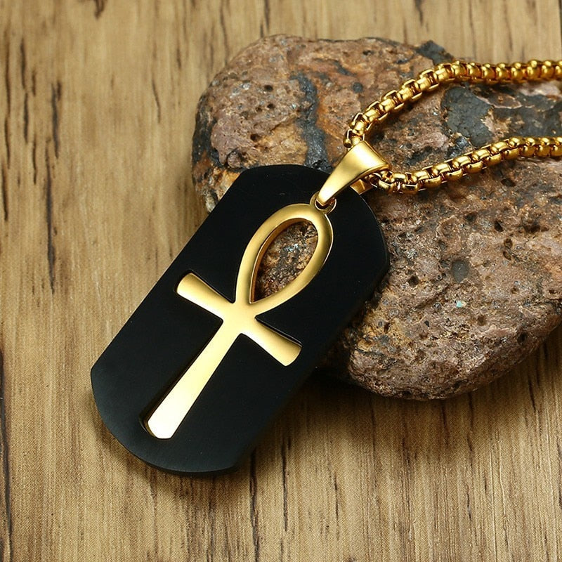 Vnox Removable Ankh Cross Necklace for Men Gold Tone Stainless Steel Cut Out Crux Ansata Key To Life Egypt Pendant Box Chain 24&quot;