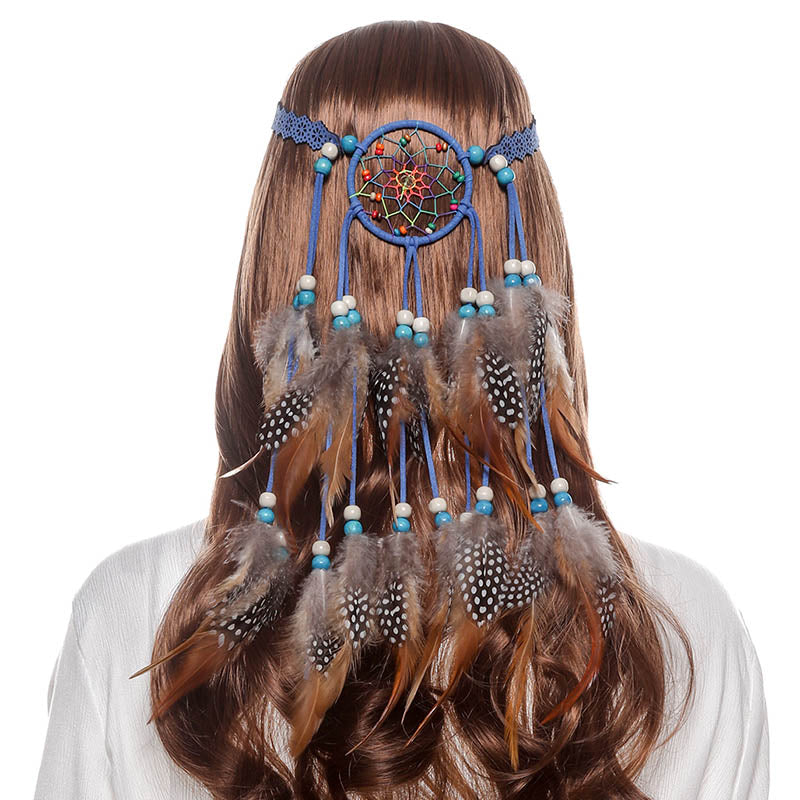 Haimeikang Bohemian Hippie Headband Dream Catcher Feather Headdress Fashion Peacock Feather Headbands Hair Accessories