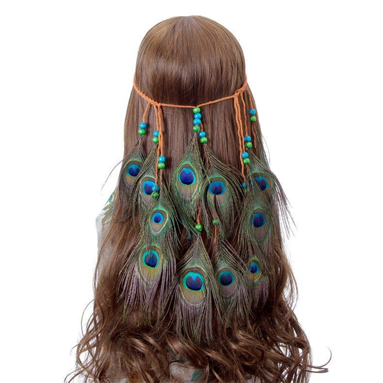 Haimeikang Bohemian Hippie Headband Dream Catcher Feather Headdress Fashion Peacock Feather Headbands Hair Accessories