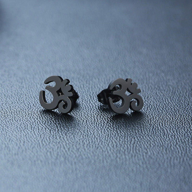 OM SYMBOL AUM STUD EARRING STAINLESS STEEL YOGA AND MEDITATION UNISEX JEWELRY GIFTS FOR YOGA LOVERS