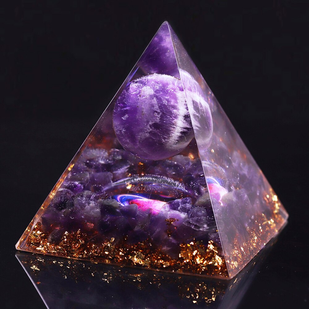 Glow In The Dark Lucid Dreaming Planet Orgone Pyramid  Amethyst Sphere Healing Orgonite  Energy Generator Pyramid.