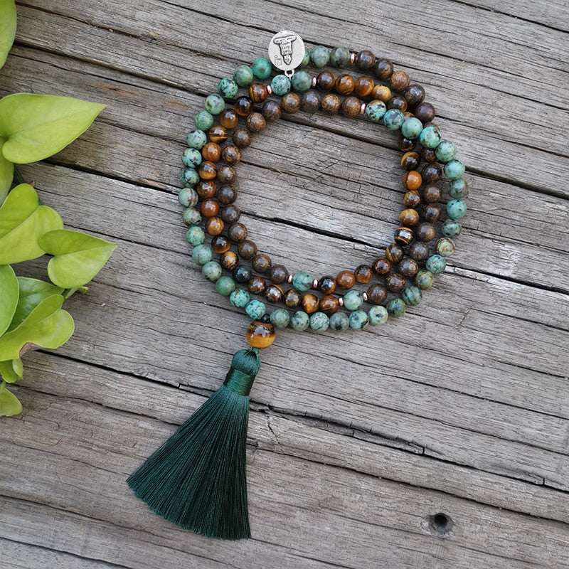 8mm Natural Stone Beads,African Turquoise,Bronzite,Awaken,JapaMala Sets,Spiritual Jewelry,Meditation,Inspirational,108 Mala Bead