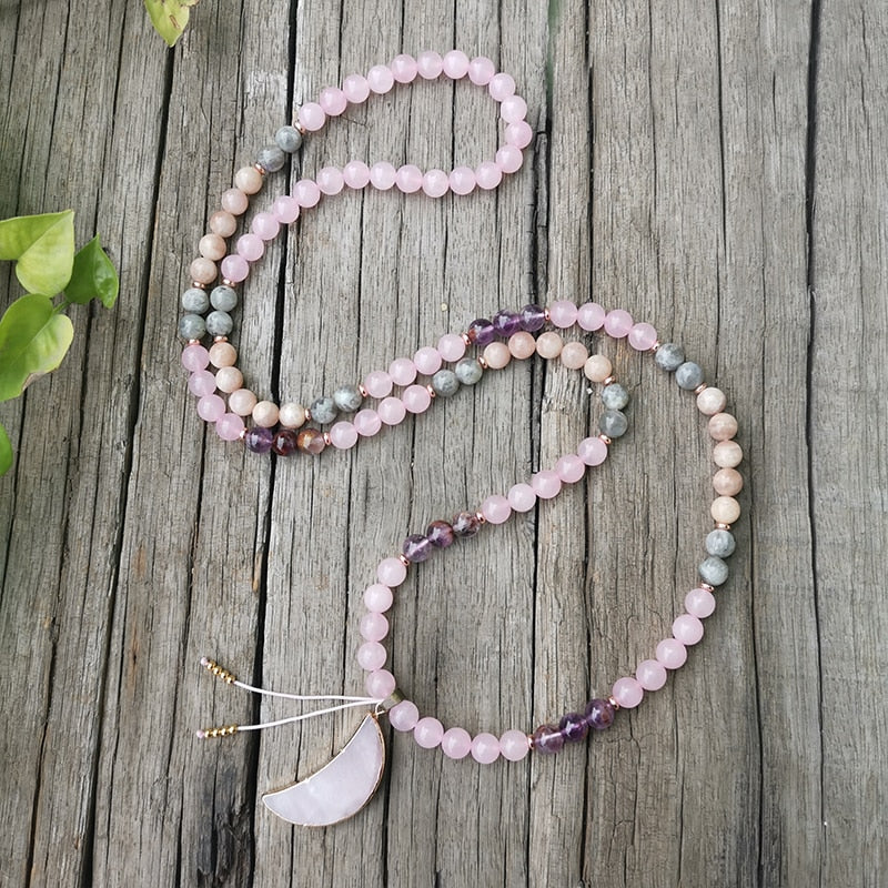 8mm Natural Stone Beads,Labradorite,Rose Quartz,Moon,JapaMala Sets,Spiritual Jewelry,Meditation,Inspirational,108 Mala Beads