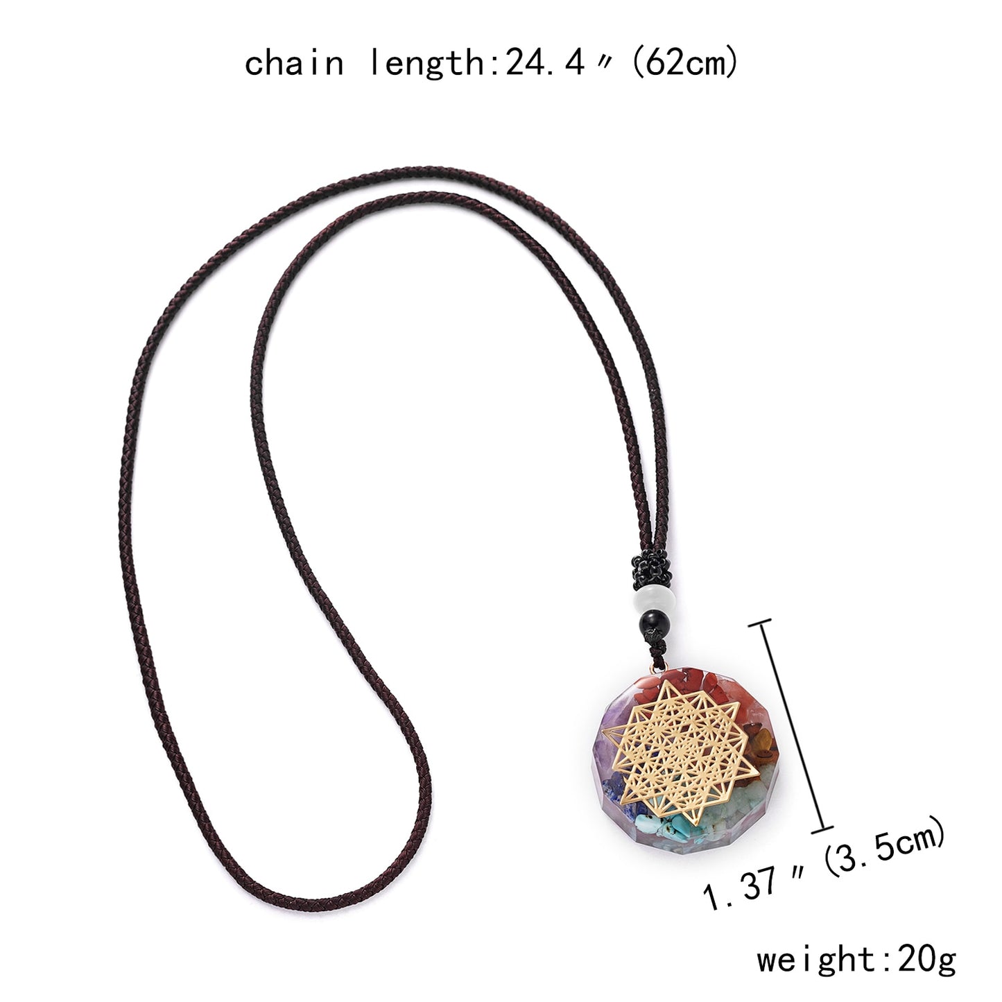 Geometric Pattern Chakras Orgonite Natural Stone Pendant Rope Chain Healing Energy Necklace For Women Men Meditation Jewelry