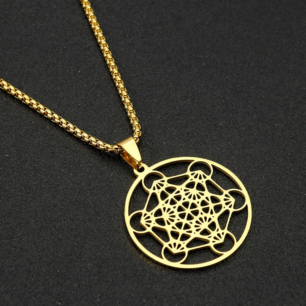 Stainless Steel Archangel Metatron Cube Necklace Chain for Women Men Sacred Occult Amulet Pendant Charms Jewelry Yoga Meditation