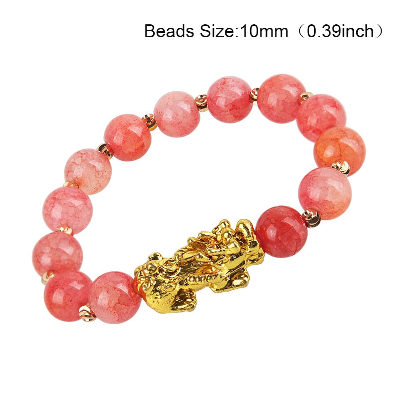 Obsidian Stone Beads Bracelet Pixiu Bring  Wealth Good Luck Feng Shui Chinese Beast Wristband Gold Pixiu Men Women Bracelet