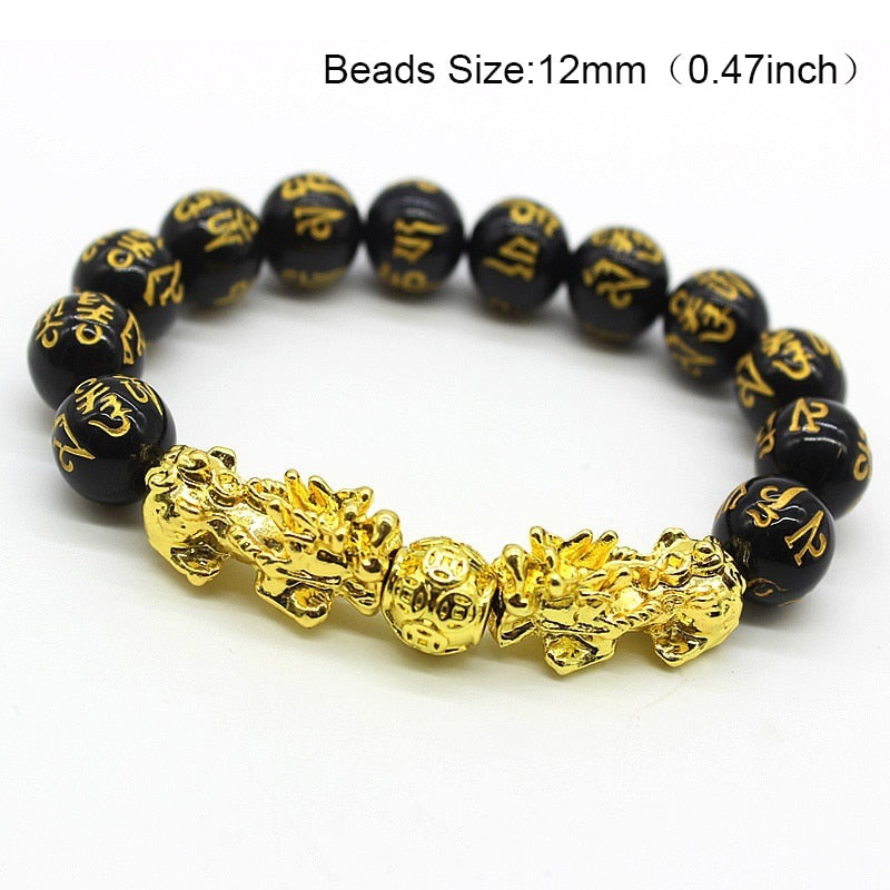 Obsidian Stone Beads Bracelet Pixiu Bring  Wealth Good Luck Feng Shui Chinese Beast Wristband Gold Pixiu Men Women Bracelet