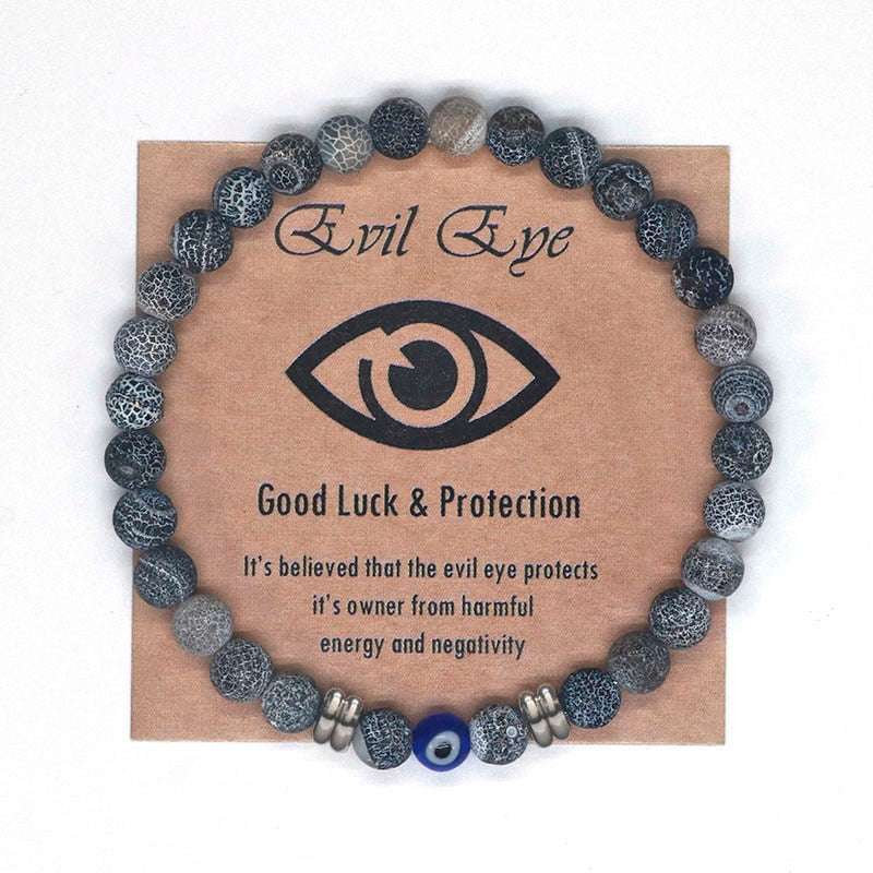 Natural Tiger Eye Beaded Bracelet Amulet For Protection Blue Evil Eye Bracelet For Defense Against Archons & Malevolent Forces.