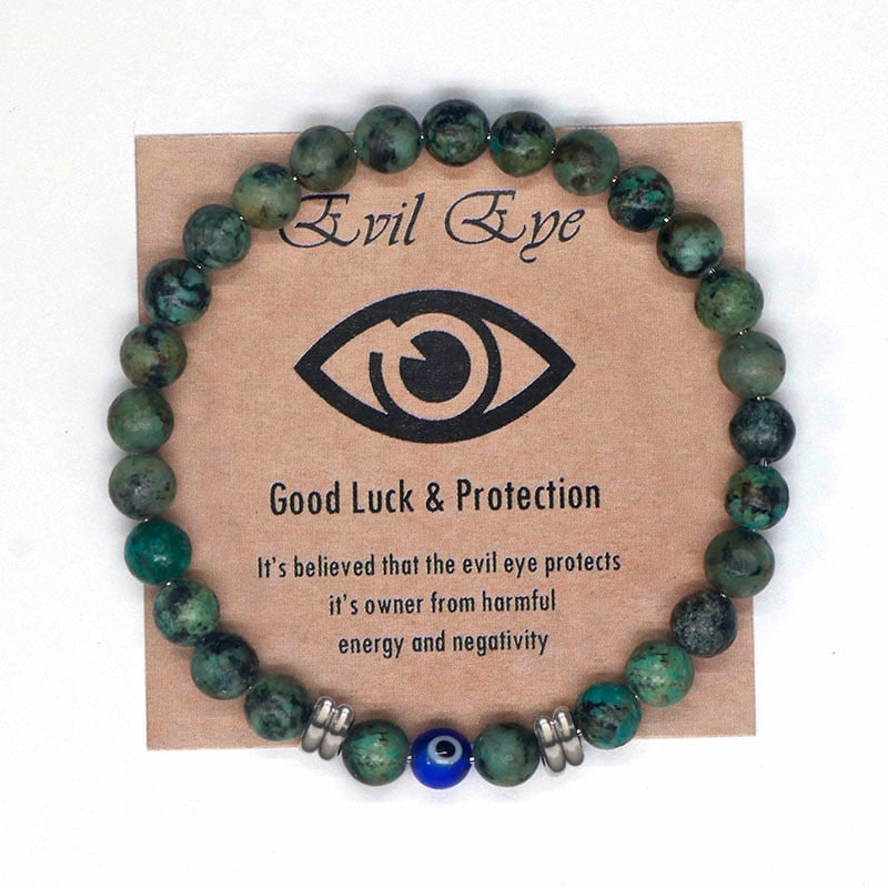 Natural Tiger Eye Beaded Bracelet Amulet For Protection Blue Evil Eye Bracelet For Defense Against Archons & Malevolent Forces.