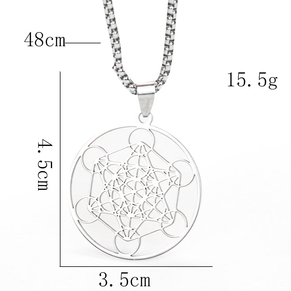 Stainless Steel Archangel Metatron Cube Necklace Chain for Women Men Sacred Occult Amulet Pendant Charms Jewelry Yoga Meditation