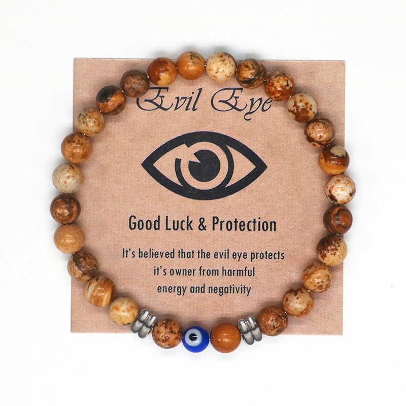 Natural Tiger Eye Beaded Bracelet Amulet For Protection Blue Evil Eye Bracelet For Defense Against Archons & Malevolent Forces.