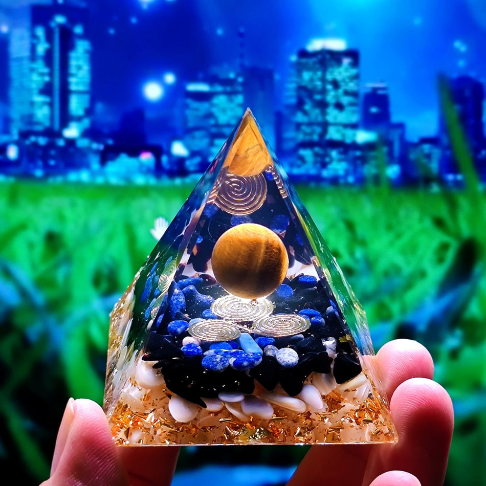 Orgone Pyramid Amethyst Peridot Healing Crystal Energy Generator Reiki Balancing Orgonite Pyramid EMF Protection Meditation Tool