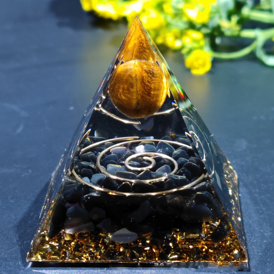 Orgone Pyramid Amethyst Peridot Healing Crystal Energy Generator Reiki Balancing Orgonite Pyramid EMF Protection Meditation Tool