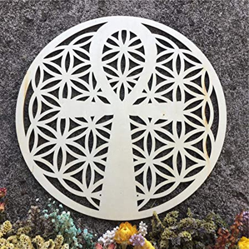 15/20/30cm Ankh in Flower of Life Crystal Grid Sacred Geometry Wooden Art Hanging Laser Cut Wood Sign.