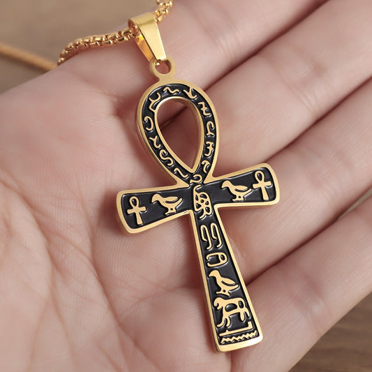 Men's Ancient Kemetic Ankh Book Animal Totem Pendant Necklace Personality Trend Wild Amulet Jewelry