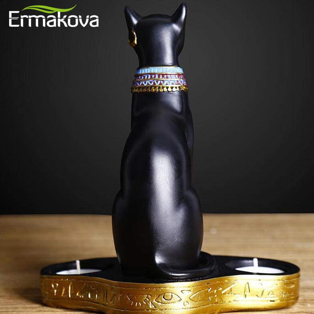 ERMAKOVA Egyptian Cat Craft Candlestick Candle Holder Resin Statue Retro Cat Goddess Figurine Home Office Garden Decoration Gift