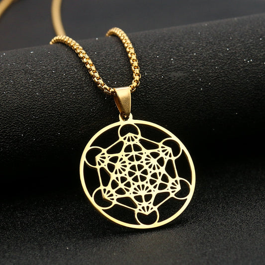 Stainless Steel Archangel Metatron Cube Necklace Chain for Women Men Sacred Occult Amulet Pendant Charms Jewelry Yoga Meditation