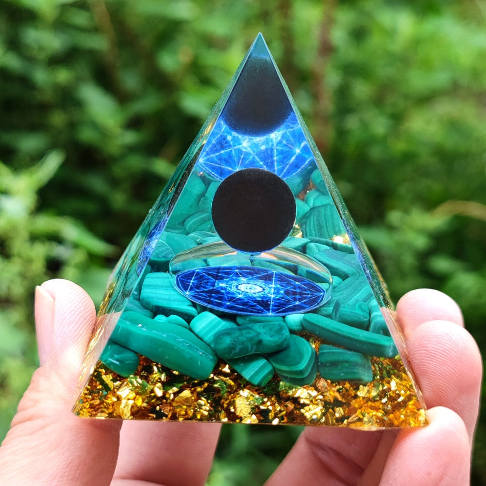 Orgone Pyramid Amethyst Peridot Healing Crystal Energy Generator Reiki Balancing Orgonite Pyramid EMF Protection Meditation Tool