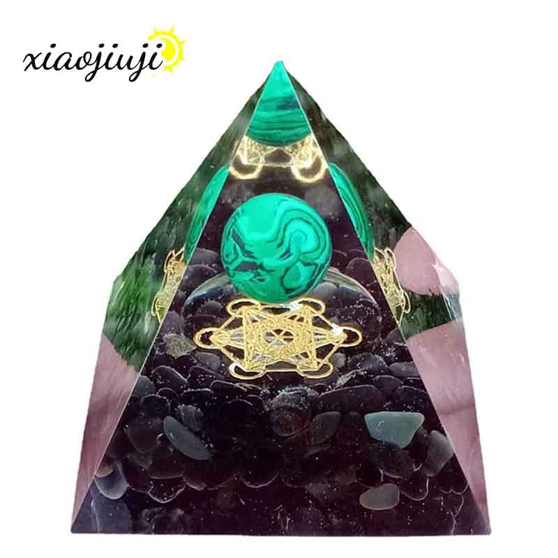 Natural Black Obsidian Metatron Orgonite Pyramid Epoxy Resin Orgon Energy Decoration For Healing Arts And Crafts