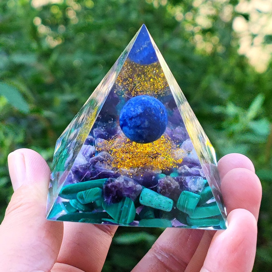 Orgone Pyramid Amethyst Peridot Healing Crystal Energy Generator Reiki Balancing Orgonite Pyramid EMF Protection Meditation Tool