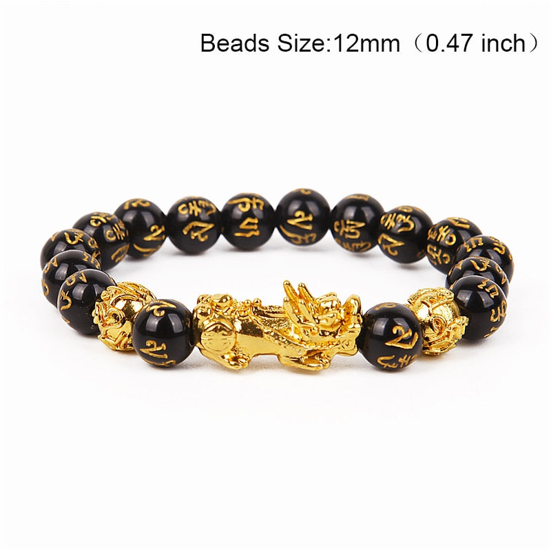 Obsidian Stone Beads Bracelet Pixiu Bring  Wealth Good Luck Feng Shui Chinese Beast Wristband Gold Pixiu Men Women Bracelet