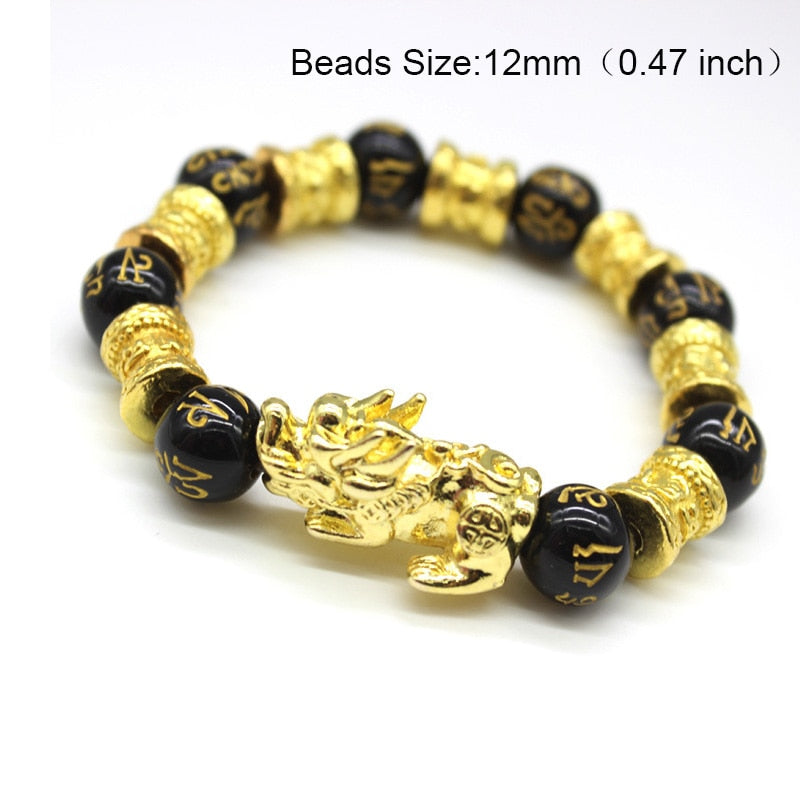 Obsidian Stone Beads Bracelet Pixiu Bring  Wealth Good Luck Feng Shui Chinese Beast Wristband Gold Pixiu Men Women Bracelet