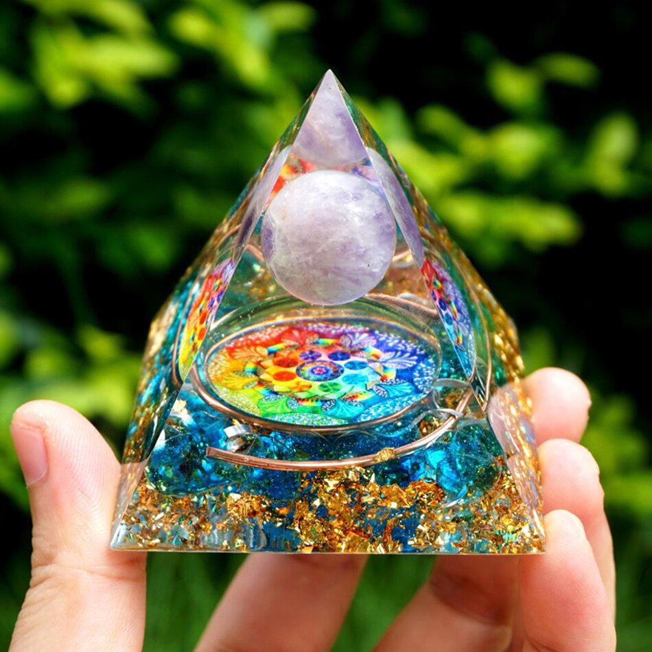 6cm orgonite Crystal Pyramid Chakra Spiritual Orgone Pyramid And Generator With Emf Protection For Reiki Healing