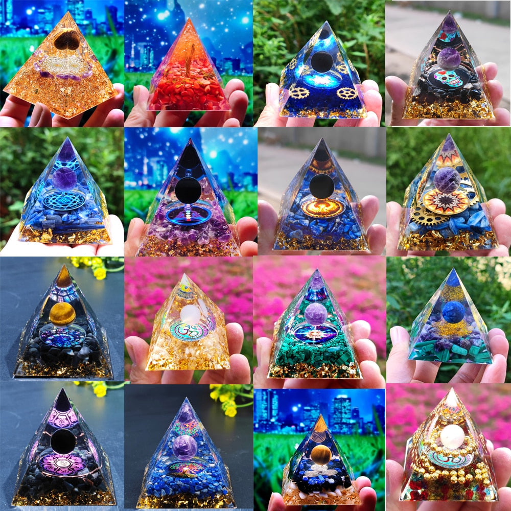 Orgone Pyramid Amethyst Peridot Healing Crystal Energy Generator Reiki Balancing Orgonite Pyramid EMF Protection Meditation Tool