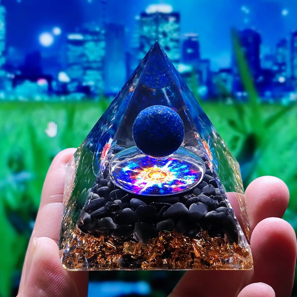 Orgone Pyramid Amethyst Peridot Healing Crystal Energy Generator Reiki Balancing Orgonite Pyramid EMF Protection Meditation Tool