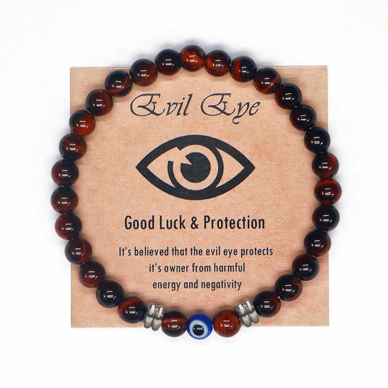 Natural Tiger Eye Beaded Bracelet Amulet For Protection Blue Evil Eye Bracelet For Defense Against Archons & Malevolent Forces.