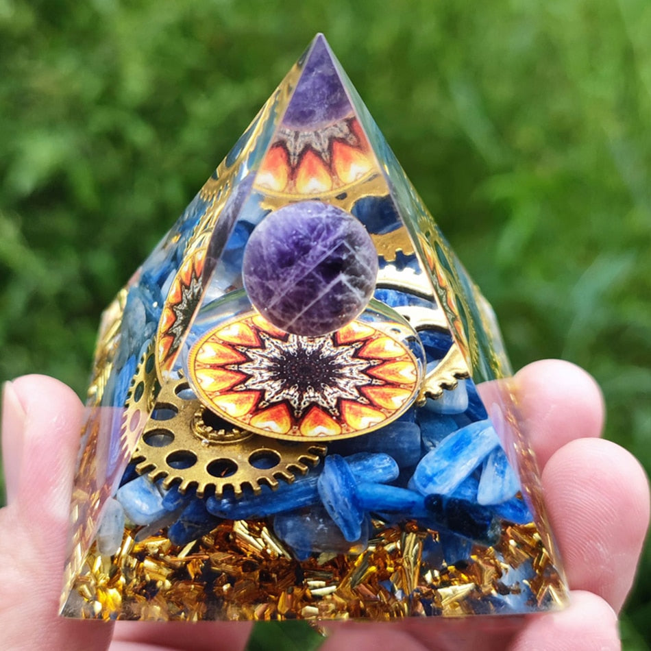 Orgone Pyramid Amethyst Peridot Healing Crystal Energy Generator Reiki Balancing Orgonite Pyramid EMF Protection Meditation Tool