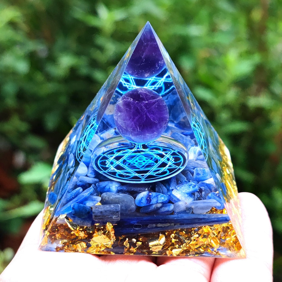 Orgone Pyramid Amethyst Peridot Healing Crystal Energy Generator Reiki Balancing Orgonite Pyramid EMF Protection Meditation Tool
