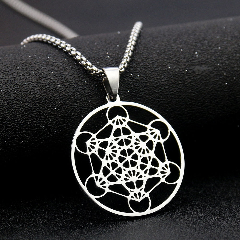 Stainless Steel Archangel Metatron Cube Necklace Chain for Women Men Sacred Occult Amulet Pendant Charms Jewelry Yoga Meditation