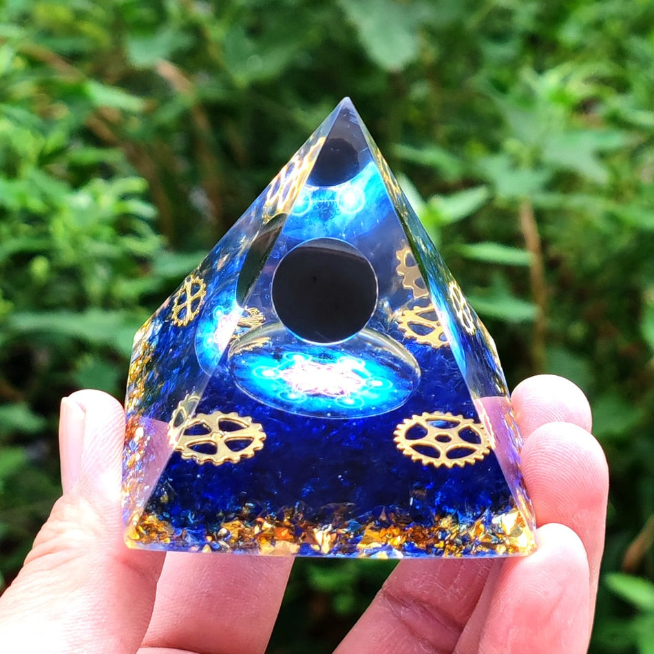 Orgone Pyramid Amethyst Peridot Healing Crystal Energy Generator Reiki Balancing Orgonite Pyramid EMF Protection Meditation Tool