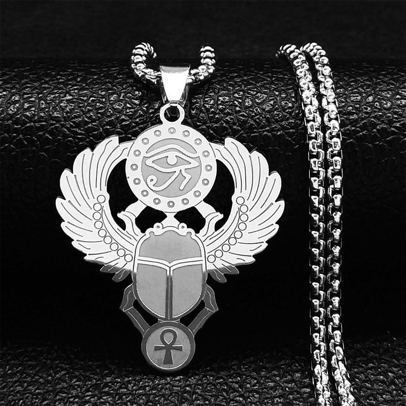 Egyptian Scarab Eye of Ra Horus Symbol Necklaces Stainless Steel Gold Color Ankh Key Of Life Necklace Jewelry collares N2336S01