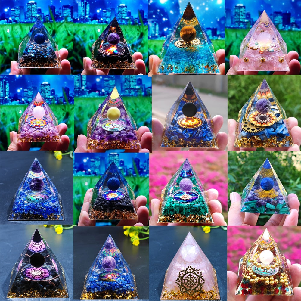 Orgone Pyramid Amethyst Peridot Healing Crystal Energy Generator Reiki Balancing Orgonite Pyramid EMF Protection Meditation Tool