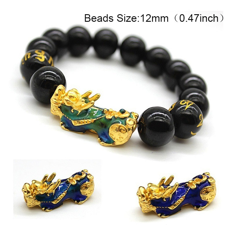 Obsidian Stone Beads Bracelet Pixiu Bring  Wealth Good Luck Feng Shui Chinese Beast Wristband Gold Pixiu Men Women Bracelet