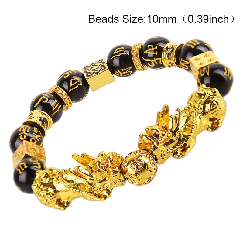 Obsidian Stone Beads Bracelet Pixiu Bring  Wealth Good Luck Feng Shui Chinese Beast Wristband Gold Pixiu Men Women Bracelet