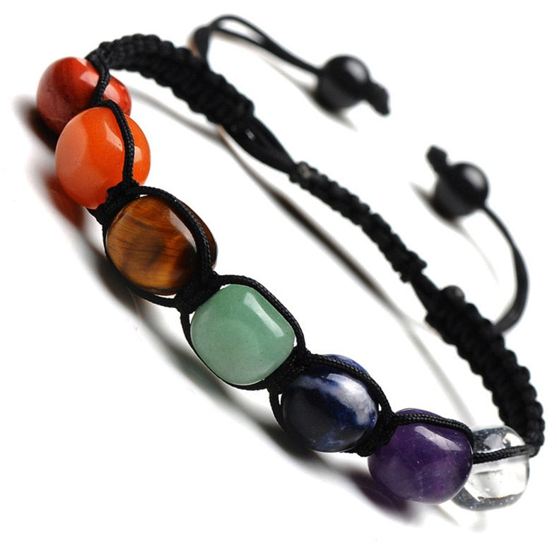 Classic 7 Chakra Beads Bracelet Natural Stone Black Rope Braided Yoga Reiki Healing Balance Bracelets &amp; Bangles Meditation Gift