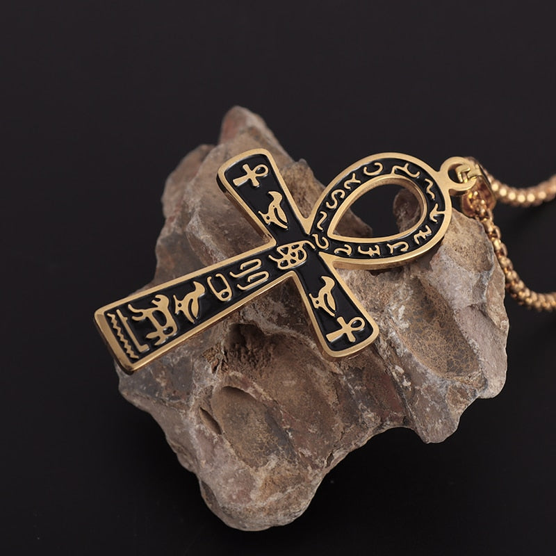 Men's Ancient Kemetic Ankh Book Animal Totem Pendant Necklace Personality Trend Wild Amulet Jewelry
