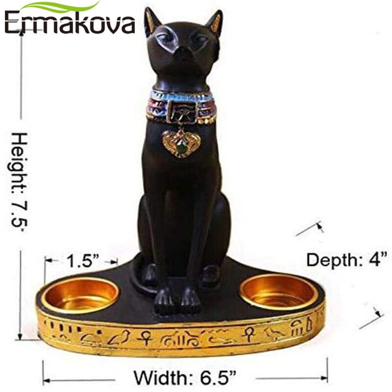 ERMAKOVA Egyptian Cat Craft Candlestick Candle Holder Resin Statue Retro Cat Goddess Figurine Home Office Garden Decoration Gift