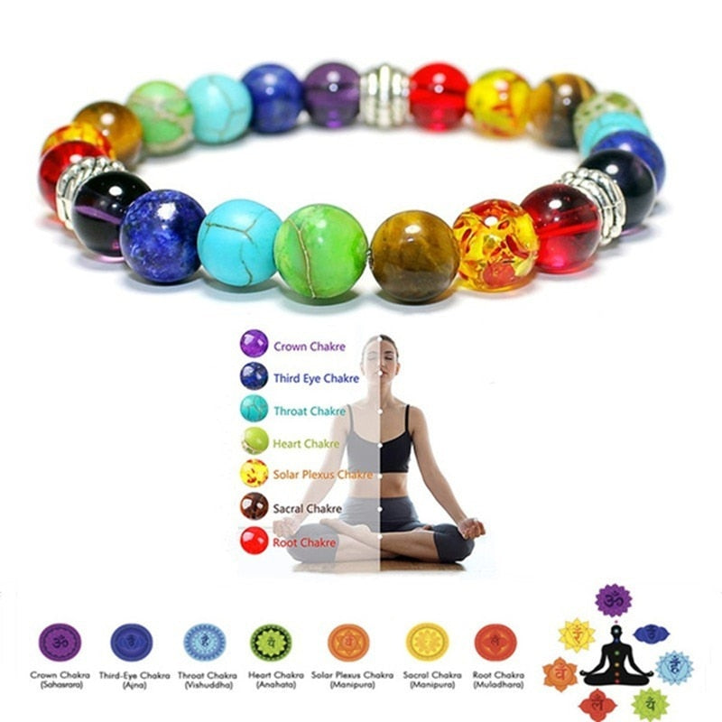 Classic 7 Chakra Beads Bracelet Natural Stone Black Rope Braided Yoga Reiki Healing Balance Bracelets &amp; Bangles Meditation Gift