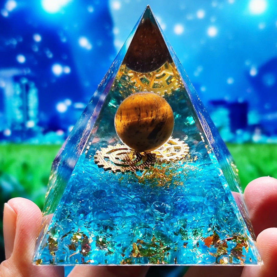 Orgone Pyramid Amethyst Peridot Healing Crystal Energy Generator Reiki Balancing Orgonite Pyramid EMF Protection Meditation Tool